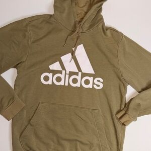 Adidas Essentials Logo Hoodie — Unisex M (Olive/Tan)